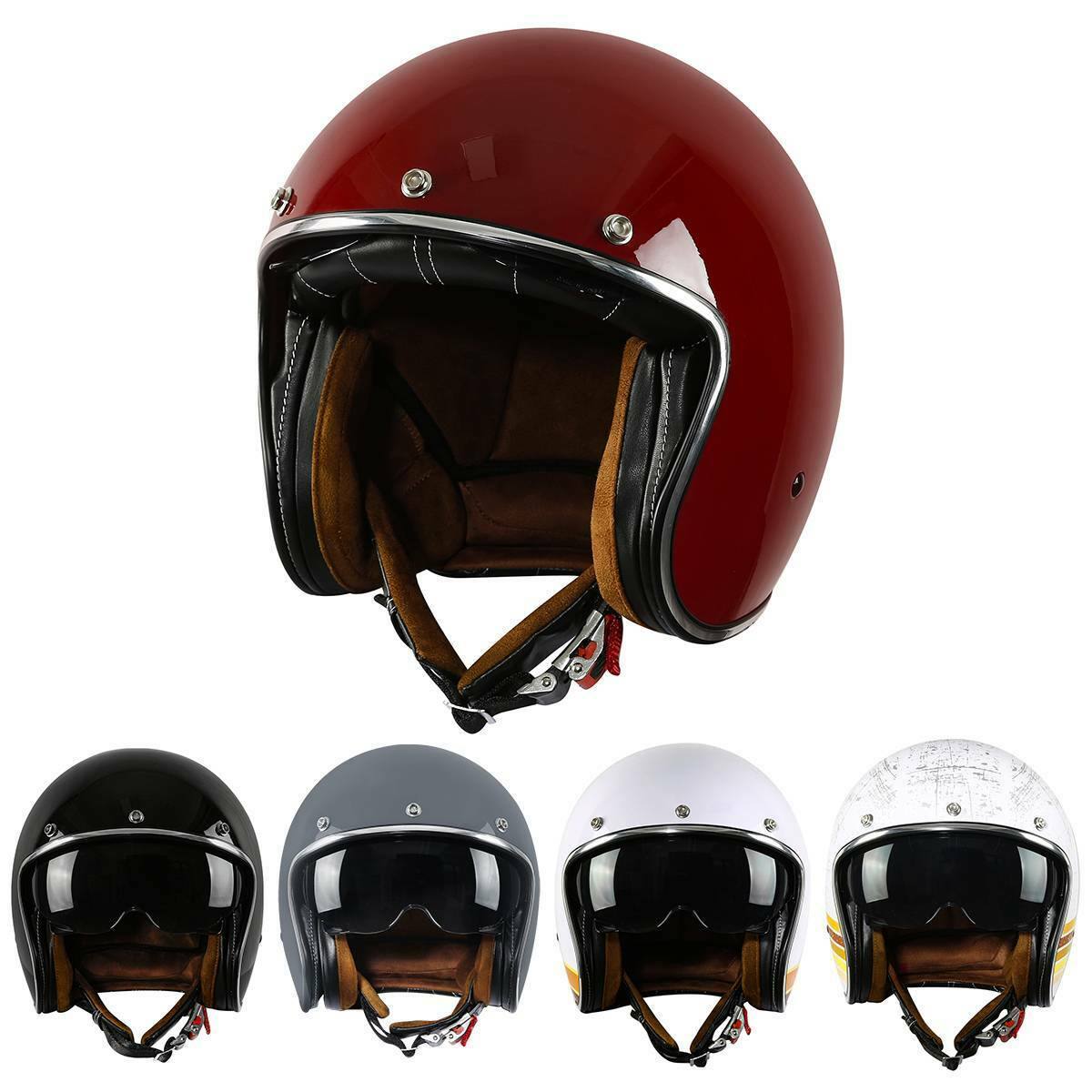 Vintage Cruiser 3/4 Open Face Scooter Motorcycle Helmet DOT Retro Cafe Racer US - Moto Life Products