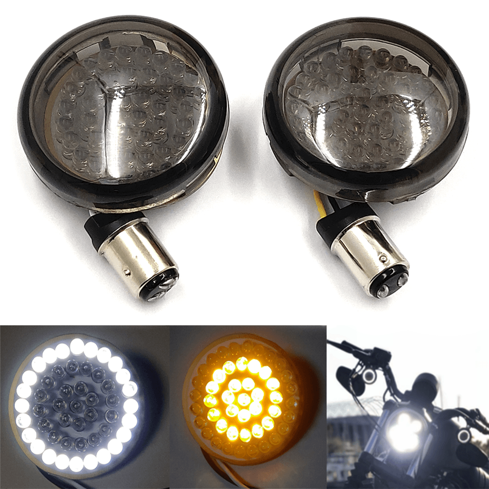 2inch 1157 Bullet White/Amber LED Turn Signal Inserts w/ Lens Cover For Harley - Moto Life Products