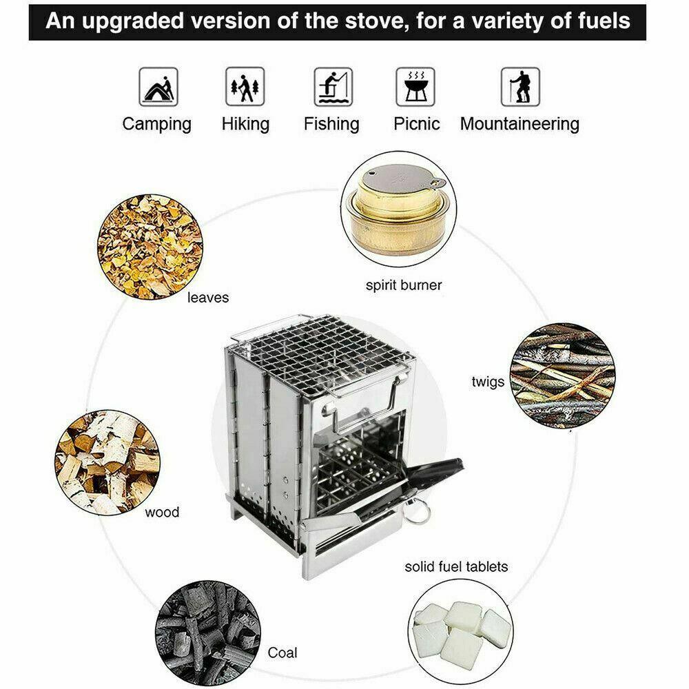 Portable Stainless Steel Camping Wood Alcohol Burning Stove Outdoor Picnic BBQ - Moto Life Products