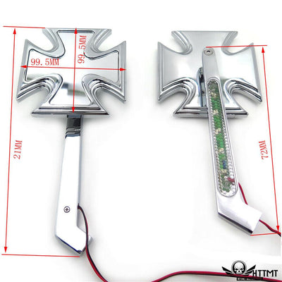 CHROME BILLET MIRRORS LED BLINKERS TURN SIGNALS MALTESE CROSS SET FOR HARLEY - Moto Life Products