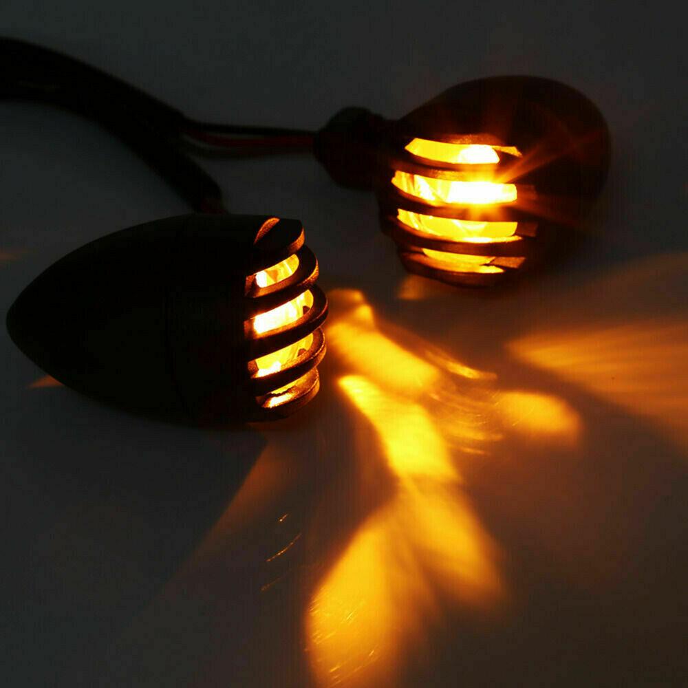 4X Black Motorcycle Turn Signal Mini Grill Bullet Blinker Amber Indicator Lights - Moto Life Products