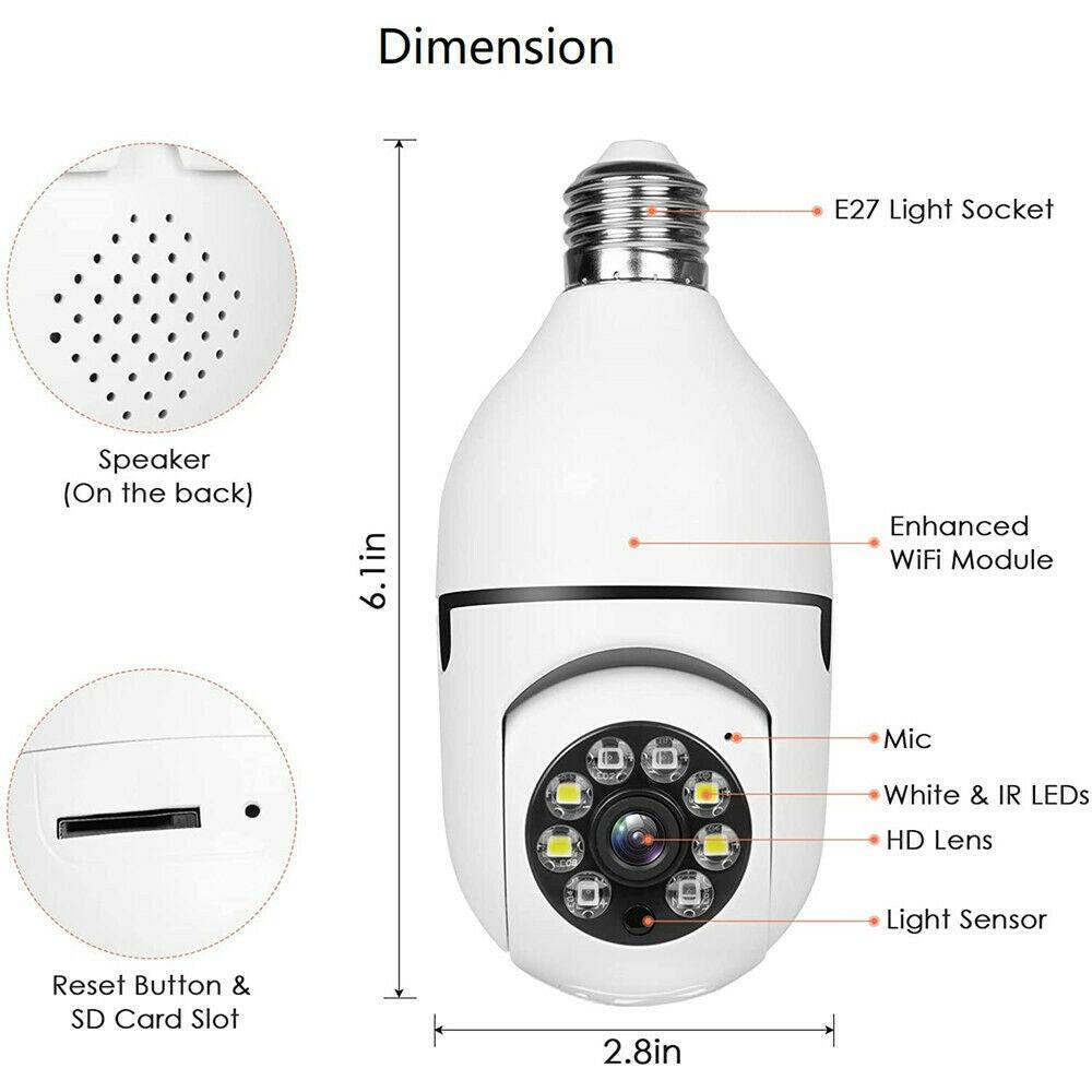 360° 1080P IP E27 Light Bulb Camera Wi-Fi IR Night Smart Home Wireless Security - Moto Life Products