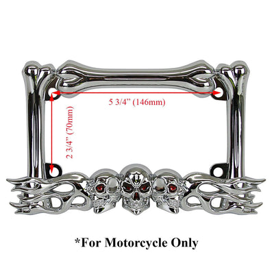 3D SKULL FLAMES BONES CHROME MOTORCYCLE LICENSE PLATE FRAME FOR UNIVERSAL - Moto Life Products