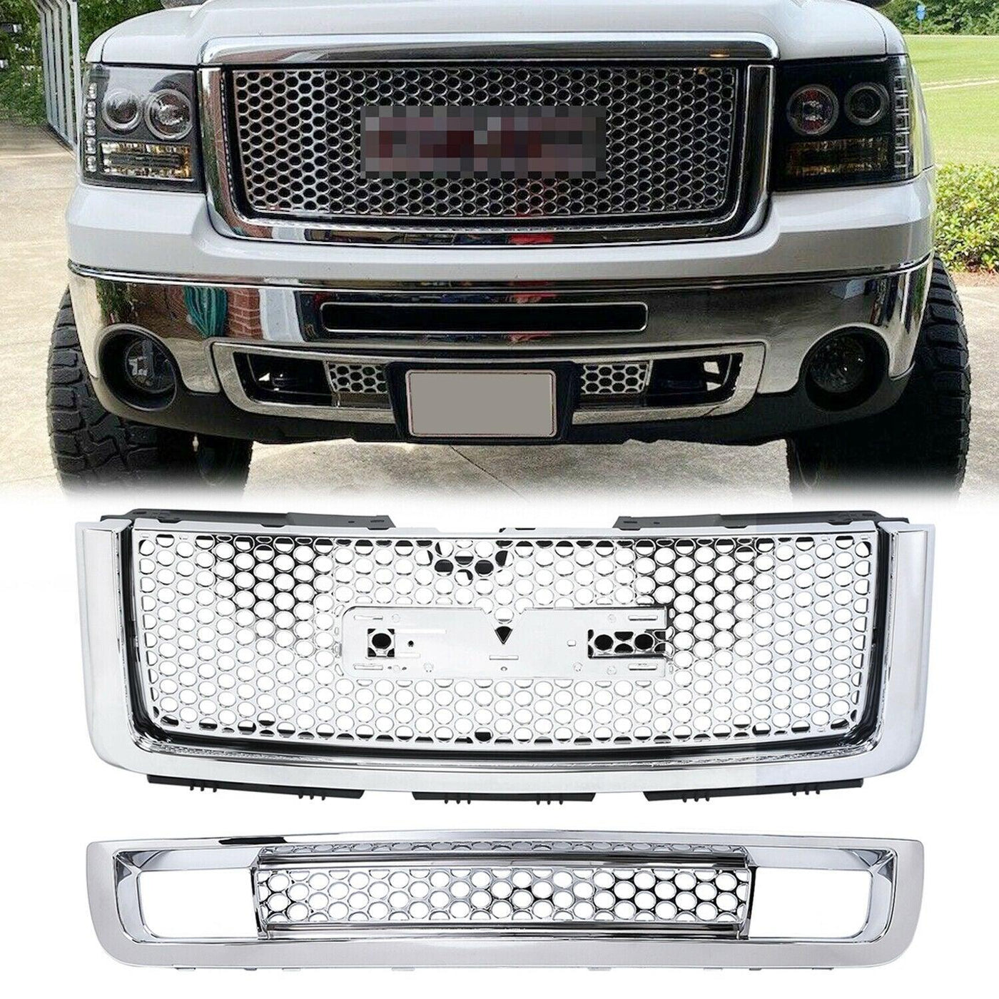 For 07-13 GMC Sierra 1500 New Body Style Front Bumper Upper Grill + Lower Grille - Moto Life Products