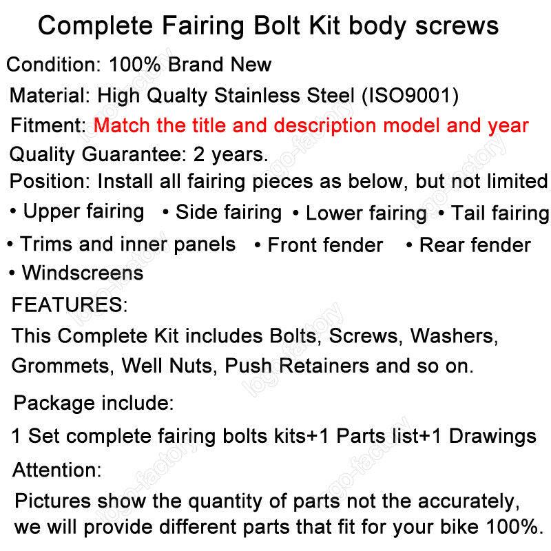 Fit For Suzuki GSXR1000 2003 2004 Complete Cowling Fairing Bolt Kit Body Screws - Moto Life Products