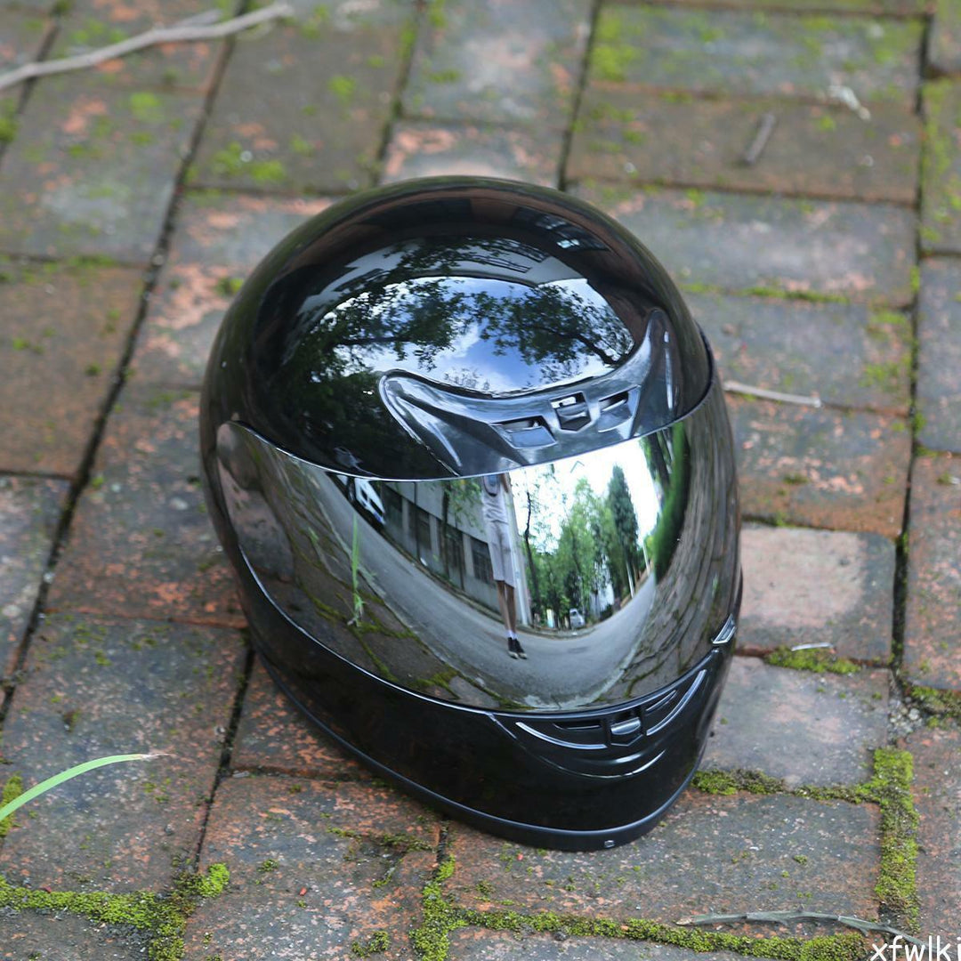 3 4 motorcycle helmet with mirror face shield Motorcycle DOT Adult Mirror Shield Gloss Black Full Face Street Helmet –  Moto Life Products