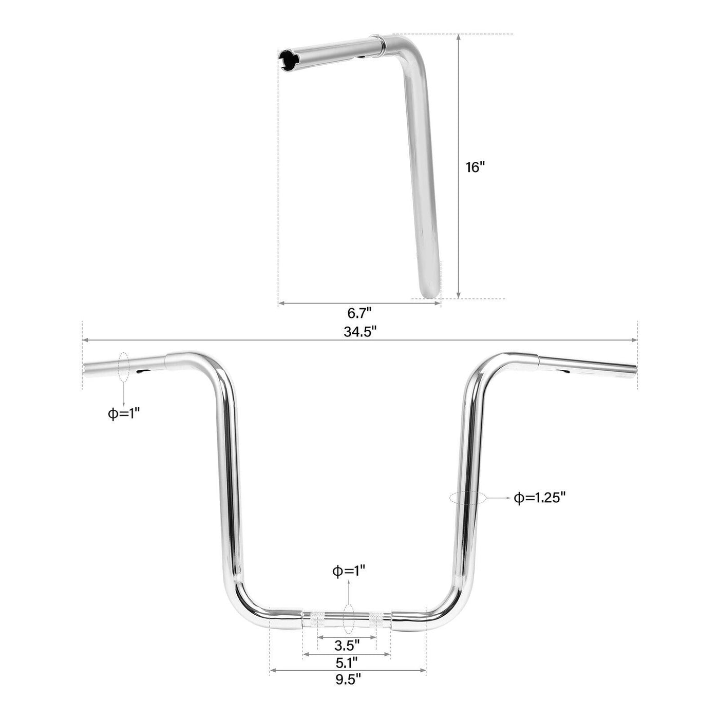 12''/14''/16"/18'' Rise 1-1/4" Ape Hanger Bar Handlebar Fit For Harley Sportster - Moto Life Products