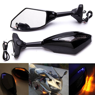 For Kawasaki Ninja 400 300 Motorcycle Rearview Mirrors with Blue LED Turn Signal - Moto Life Products