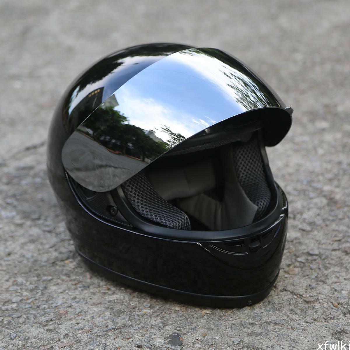 Motorcycle DOT Adult Mirror Shield Gloss Black Full Face Street Helmet Size S - Moto Life Products