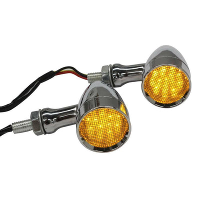 Chrome Motorcycle Bullet LED Turn Signals Amber Blinker Lights For Harley Bobber - Moto Life Products