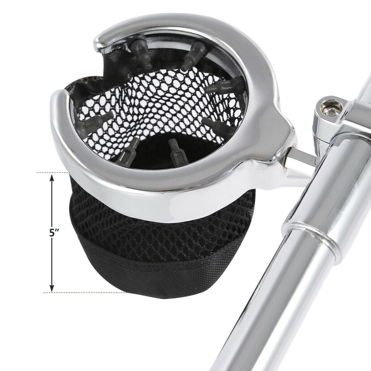 7/8" & 1" Motorcycle Handlebar Cup Holder Metal Drink W/ Mesh Basket Fits Harley - Moto Life Products