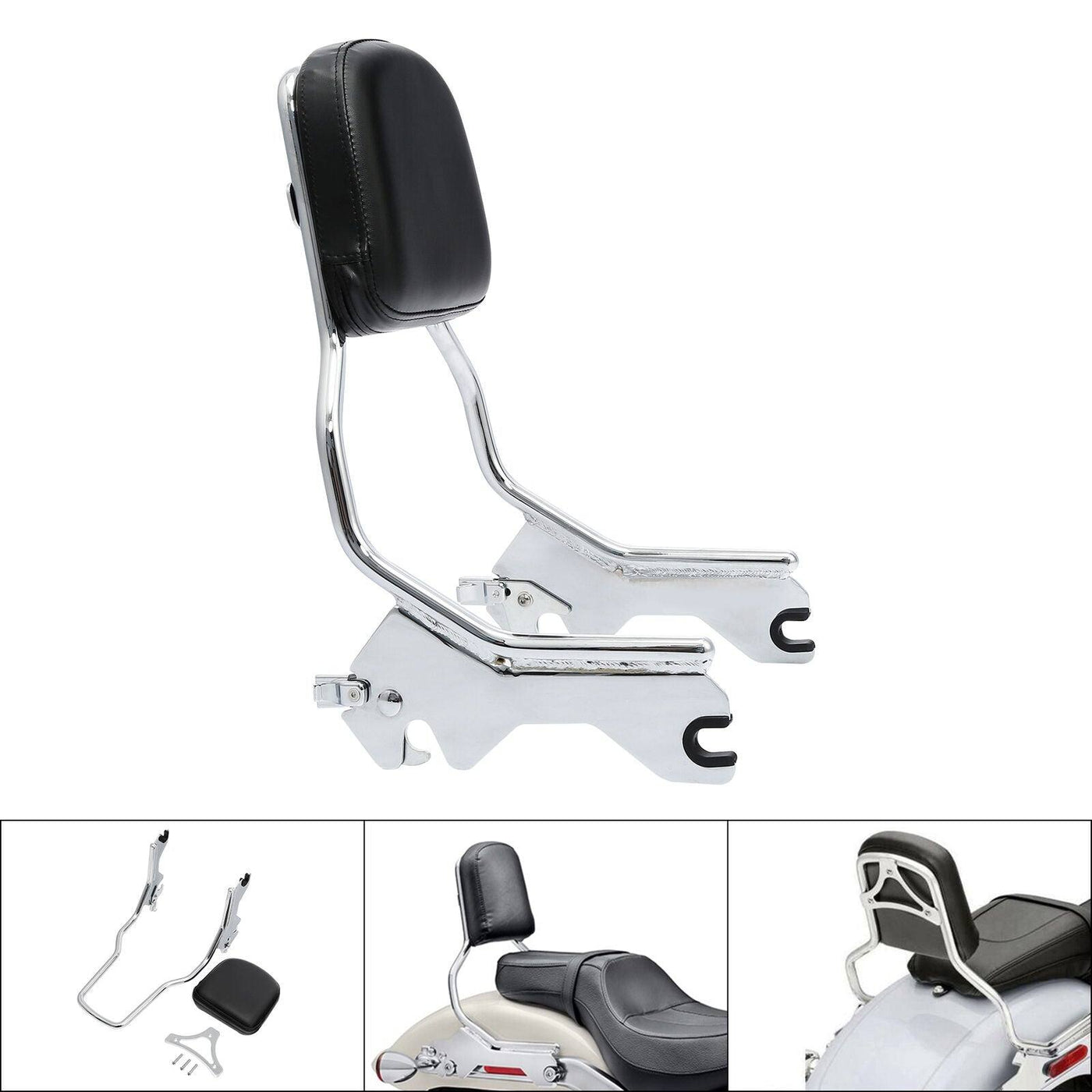 Sissy Bar Upright Backrest Pad Fit For Harley Softail Sport Glide 18-22 Chrome - Moto Life Products