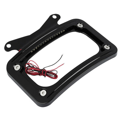 Black Curved License Plate Frame W/ LED Light Fit For Harley Touring Road Glide - Moto Life Products