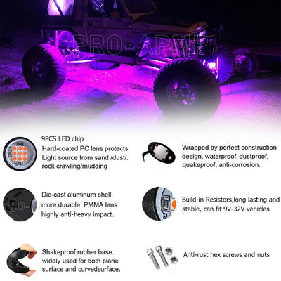 PSEQT Off-Road Purple LED Rock Lights For Jeep Truck ATV Boat Underbody Light - Moto Life Products