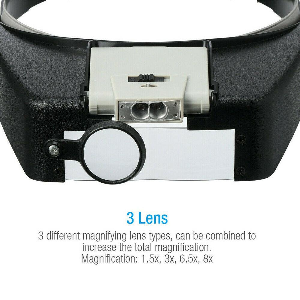 Jewelers Head Headband Magnifier LED Illuminated Visor Magnifying Glasses Loupe - Moto Life Products