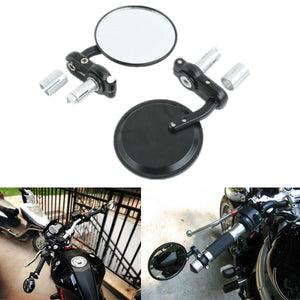 Black 3" Round 7/8" Handle Bar End Mirrors Fit For Cafe Racer Bobber Bike - Moto Life Products