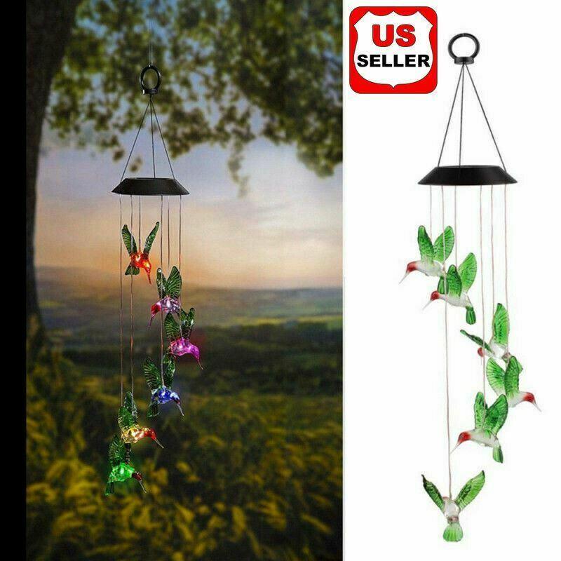 Color-Changing LED Solar Powered Hummingbird Wind Chime Lights Yard Garden Decor - Moto Life Products