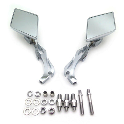 Motorcycle Diamond Flame Stem Mirrors For Harley Davidson Or Metric Bike Chromed - Moto Life Products