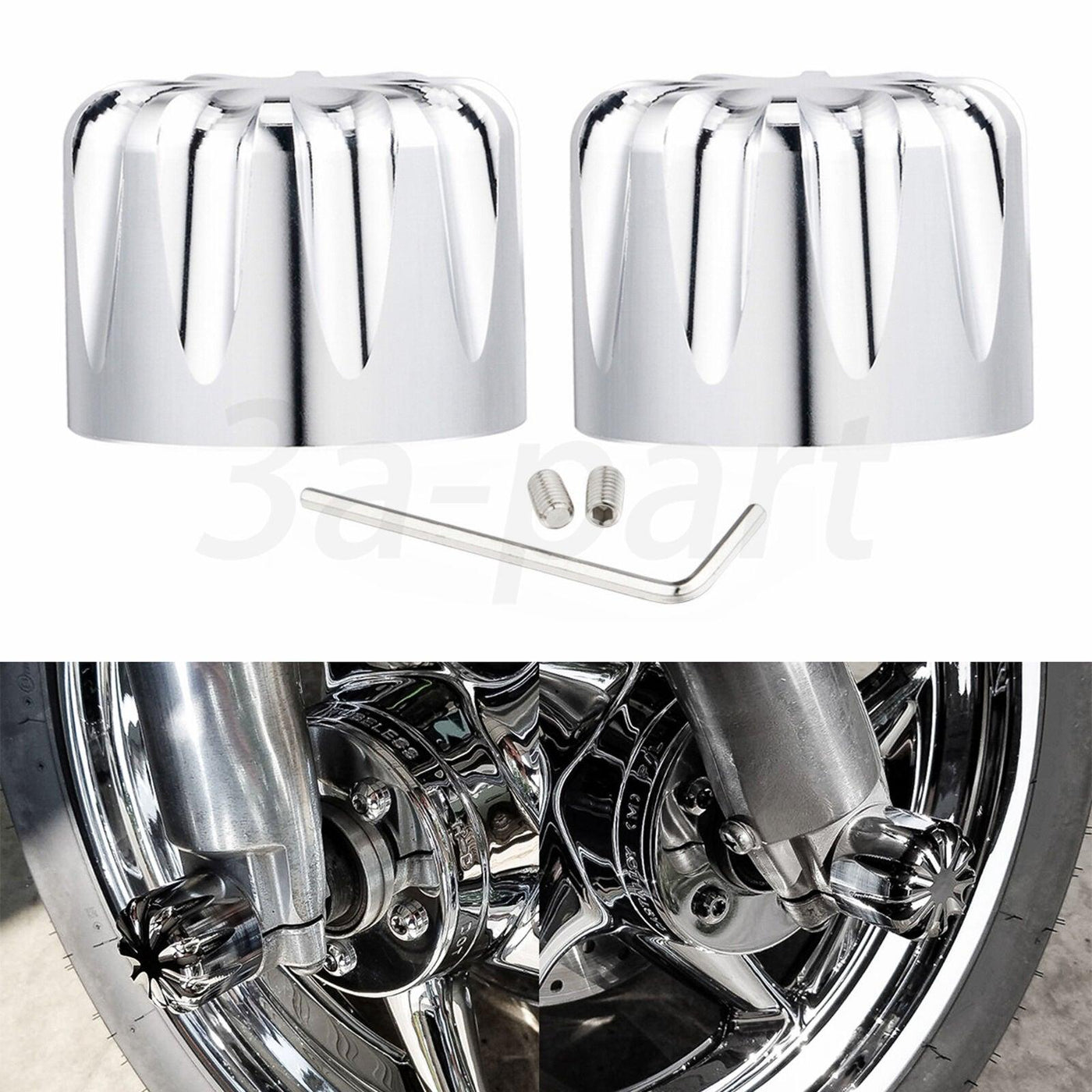 2x CNC Cut Front Chrome Axle Cap Nut Cover Fit for Harley Touring Dyna Road King - Moto Life Products