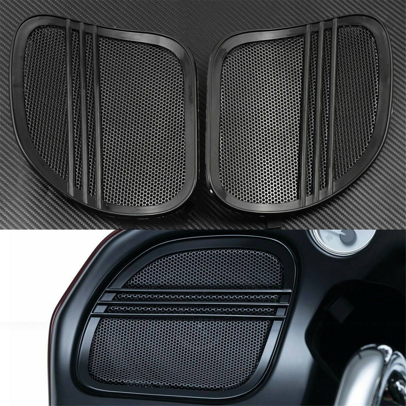 Tri-Line Speaker Grills Cover Trim Fit For Harley Road Glide 2015-2021 Black - Moto Life Products