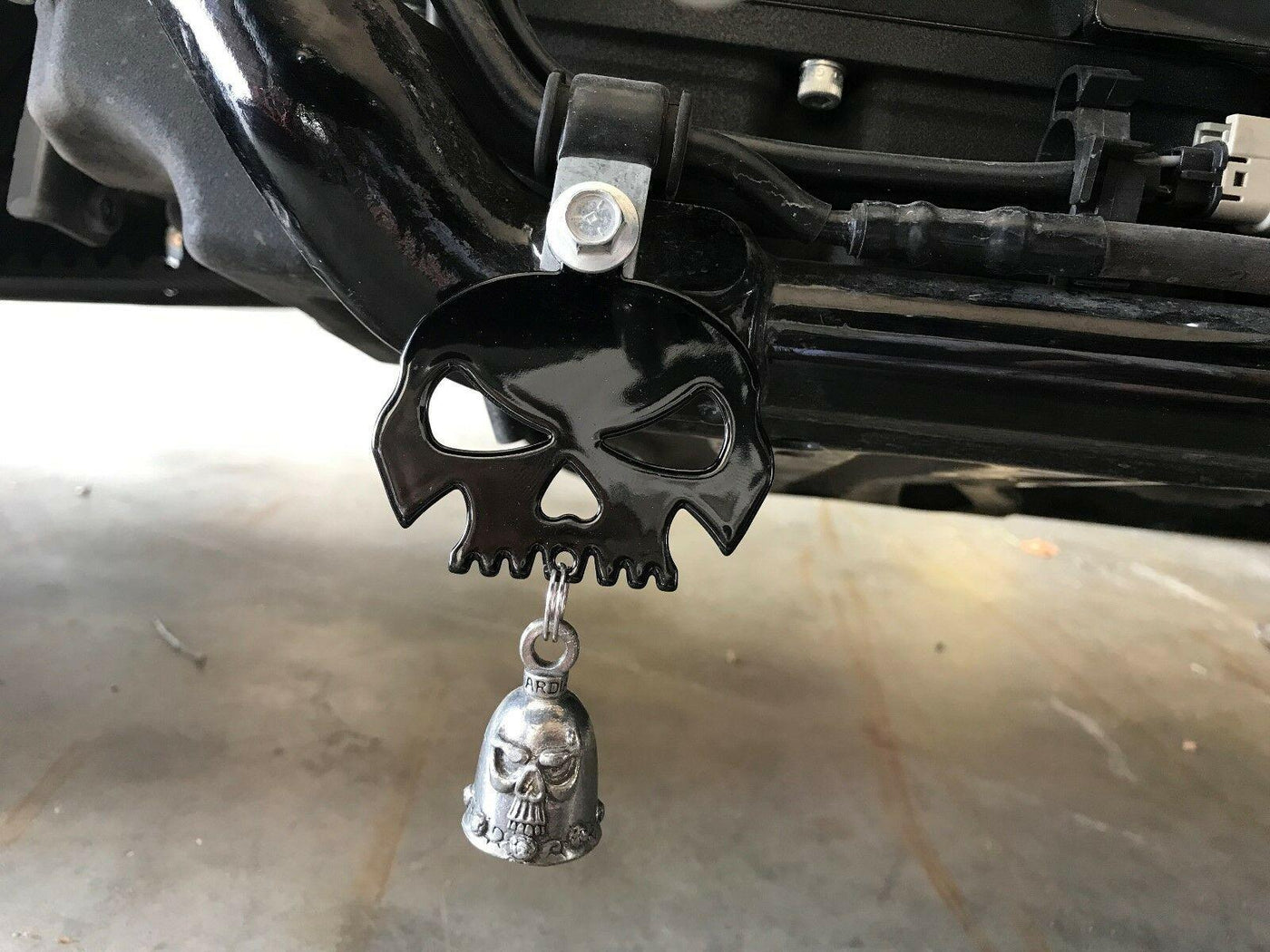 Gloss Black Skull Bell Hanger / Mount for Motorcycle Harley Bolt & Ring Included - Moto Life Products